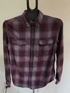 George Men's Red and Gray Plaid Button-Down Shirt